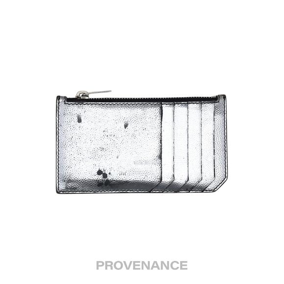 🔴 Saint Laurent Paris SLP Fragment Zip Card Wallet - Metallic Silver - Picture 1 of 7